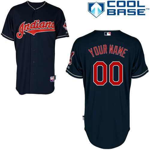 Customized Cleveland Indians MLB Jersey-Men's Authentic Alternate Navy Cool Base Baseball Jersey